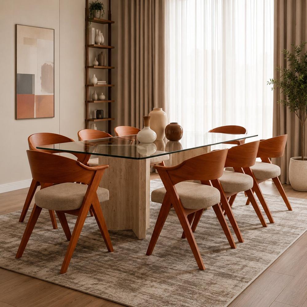 Juego de Comedor Montreal Nórdico 8 Sillas con Tablero de Vidrio TU MESITA