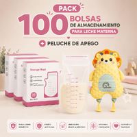 Pack 100 Bolsas para Leche Materna 250 ml Peluche  de apego León Bebé