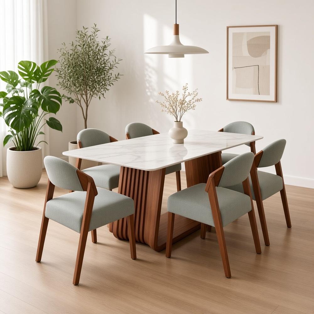 Juego de Comedor Valentina Moderno 6 Sillas con Piedra Sinterizada TU MESITA