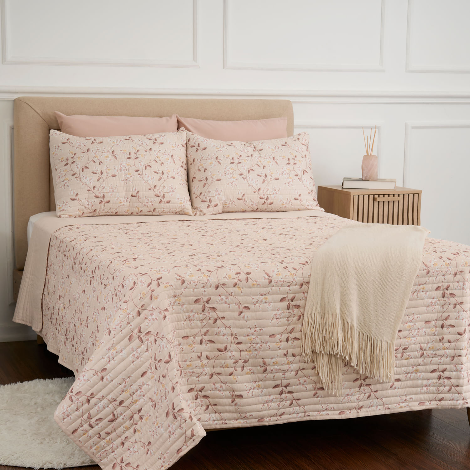 Cubrecama Pv27 Ultrasonic Flores Beige