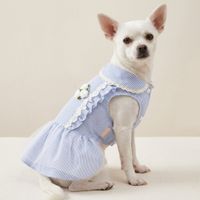 VESTIDO MASCOTA RAYAS AZULES Y RUFFLE RECTO TALLA XL