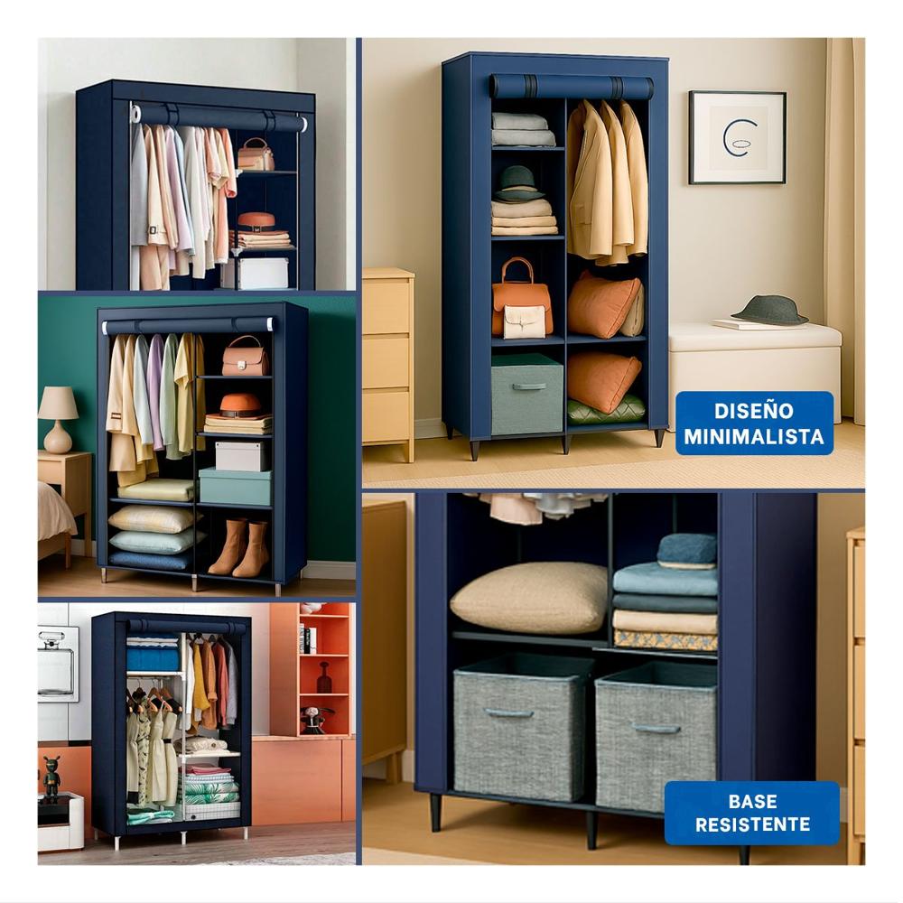 Closet de Tela con Estructura de Metal 105x45x168cm Color Azul Multiuso Plus