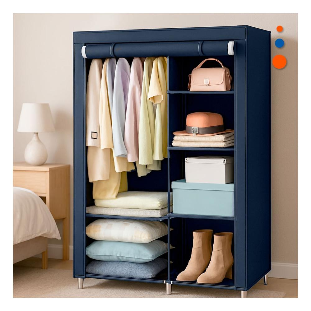 Closet de Tela con Estructura de Metal 105x45x168cm Azul Resistente Plus Y Regalo Sticker