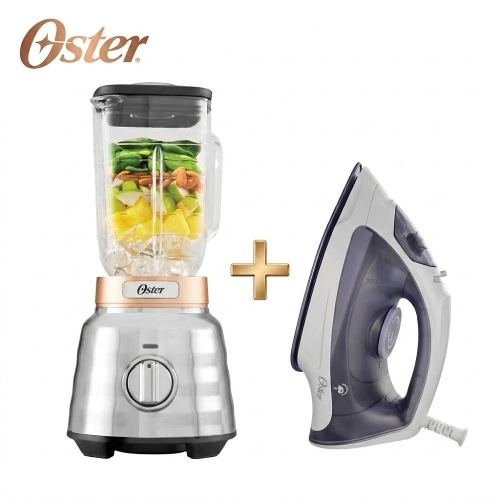 Combo Oster Licuadora BLSTPBRG 053 2 HP Y Plancha a Vapor Ligera GCSTBS3802