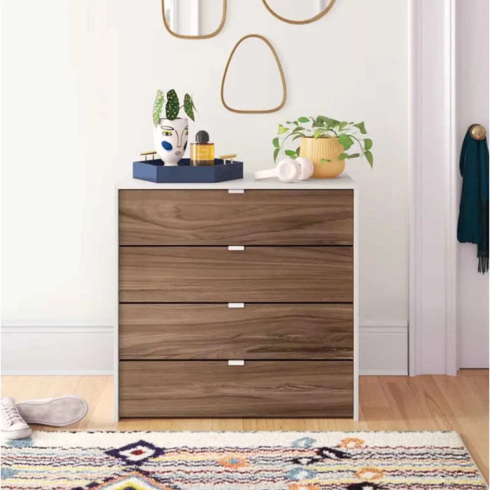 Cómoda Moderna Zozi 4 Cajones Ventitas Home Blanco y Gales