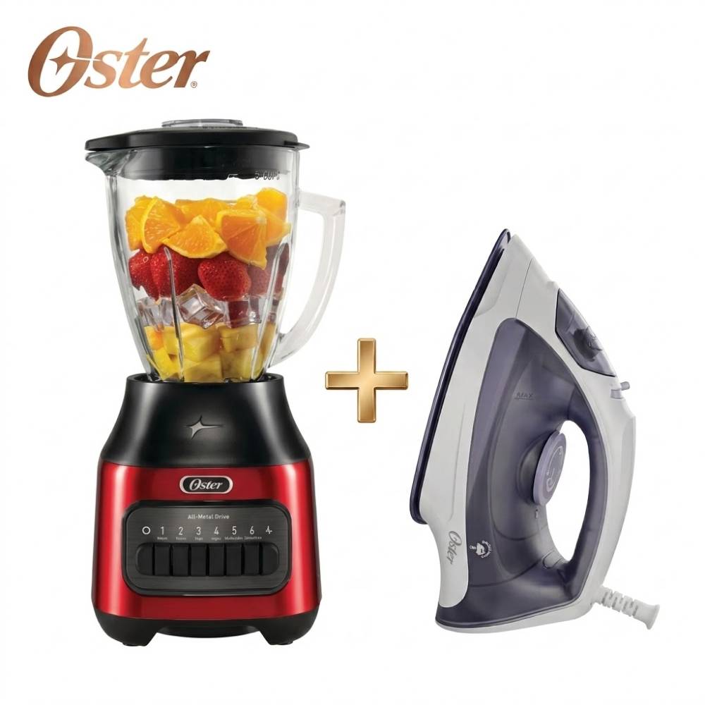 Combo Oster Licuadora BLSTPEG-CPB 1.5L Y Plancha a Vapor Ligera GCSTBS3802