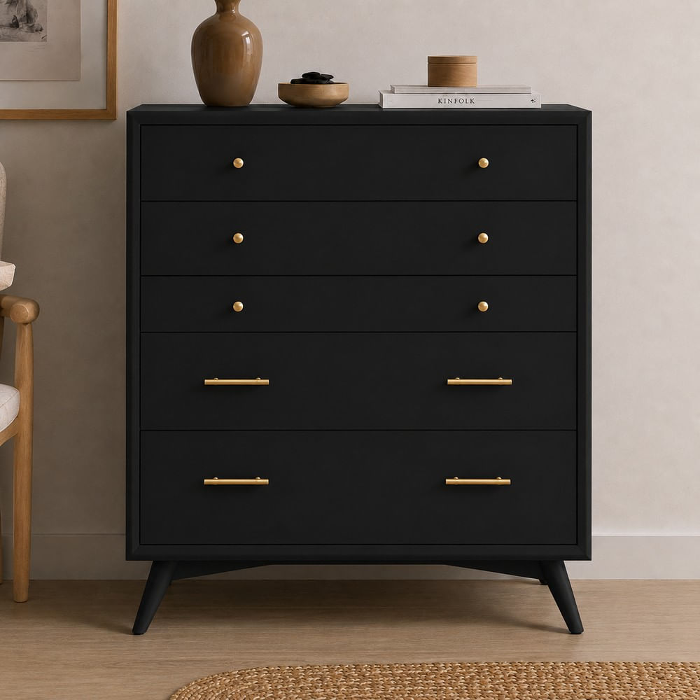 Cómoda Nórdica Ralena 5 Cajones Ventitas Home Negro