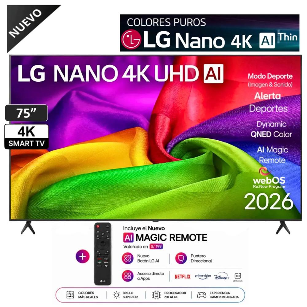 TELEVISOR LG 75' NANO AI SMART TV 4K UHD  75NU800BPSB 2026