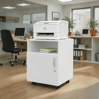 Mueble Auxiliar para impresora de melamina con Puerta Chapa y Ruedas Blanco