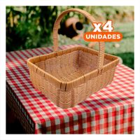 Pack4 Contenedor tejida cuadrada con asa para guardar libros y revistas mostaza
