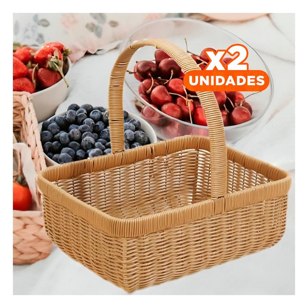 Pack2 Canasta tejida cuadrada con asa para almacenaje de cocina mostaza Y Papel Regalo