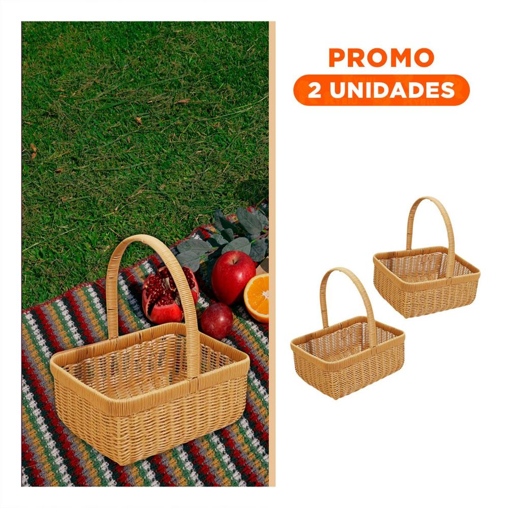 Pack2 Recipiente tejida cuadrada con asa para guardar herramientas y objetos mostaza