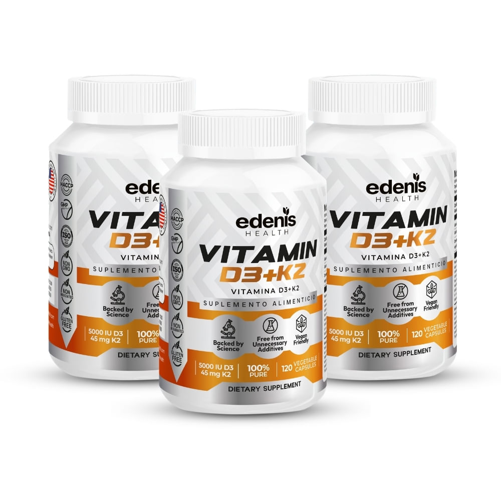 Pack 3 Vitaminas D3 K2 Edenis Health 120 Cápsulas