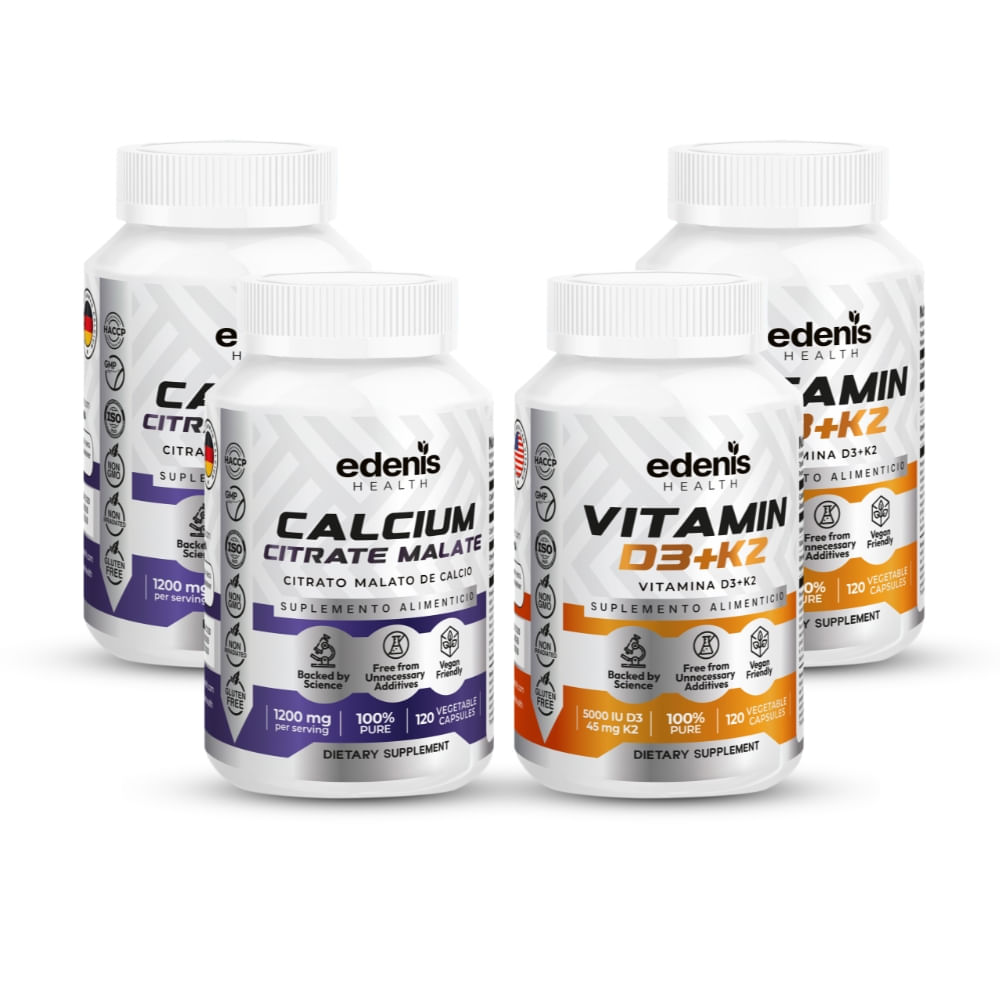 Pack 2 Citrato Malato de Calcio Vitamina D3 K2 Edenis Health 120 Cápsulas