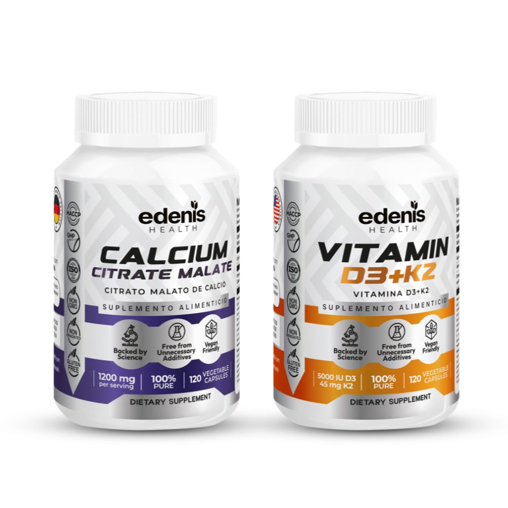 Pack Citrato Malato de Calcio Vitamina D3 K2 Edenis Health 120 Cápsulas