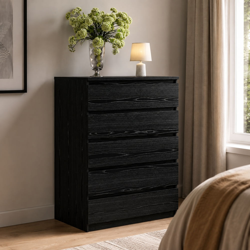 Cómoda Oleana 5 Cajones Ventitas Home Roble Negro