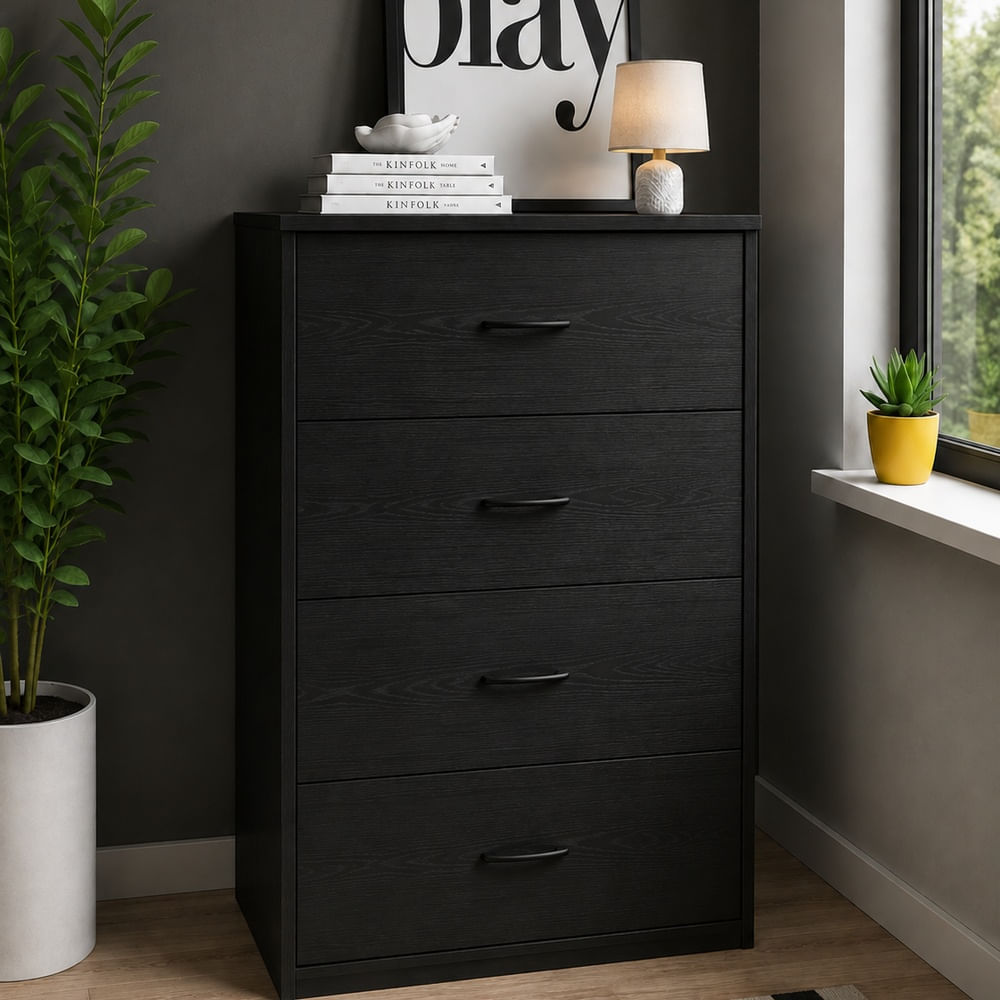 Cómoda Priyanka 4 Cajones Ventitas Home Roble Negro