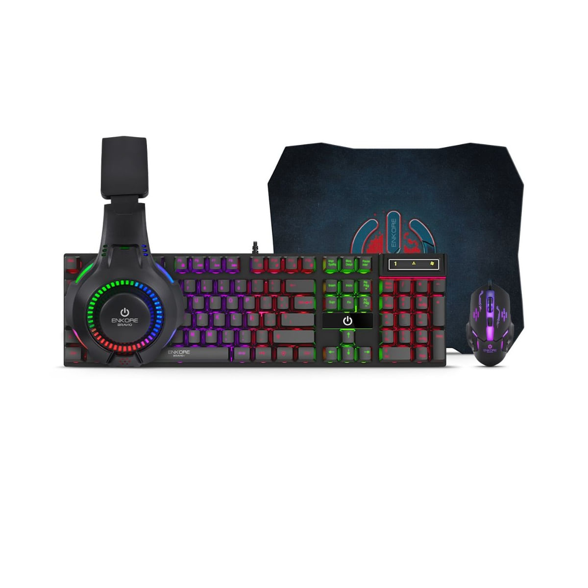 Kit Gamer Bravio 4 en1: Teclado + Auricular + Mouse + Pad Mouse