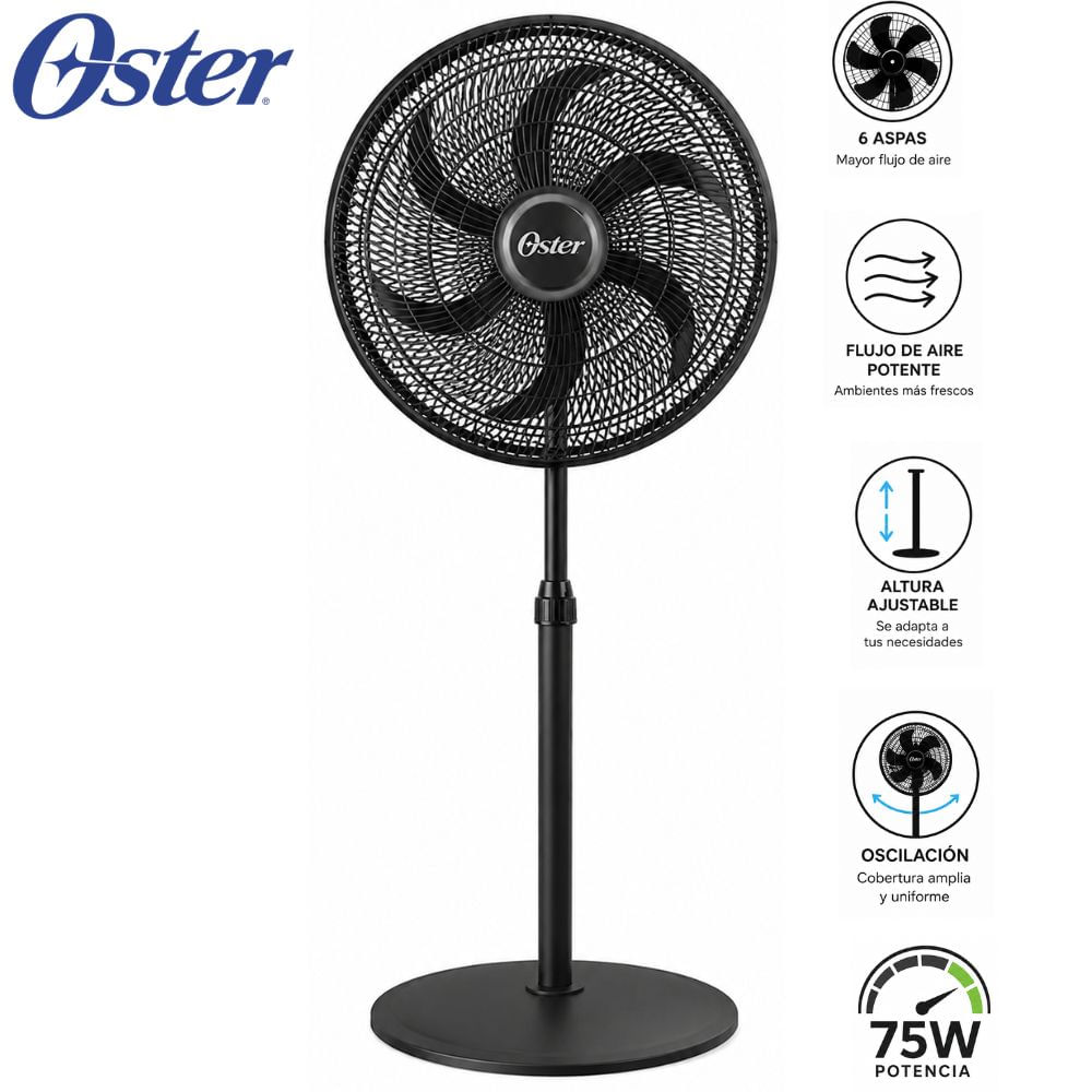 Ventilador de Pedestal Oster T1631 18.  75 W Negro