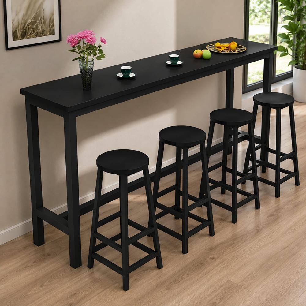 Juego Comedor Bar Rivendell Negro con Mesa y Bancas Coricha Home