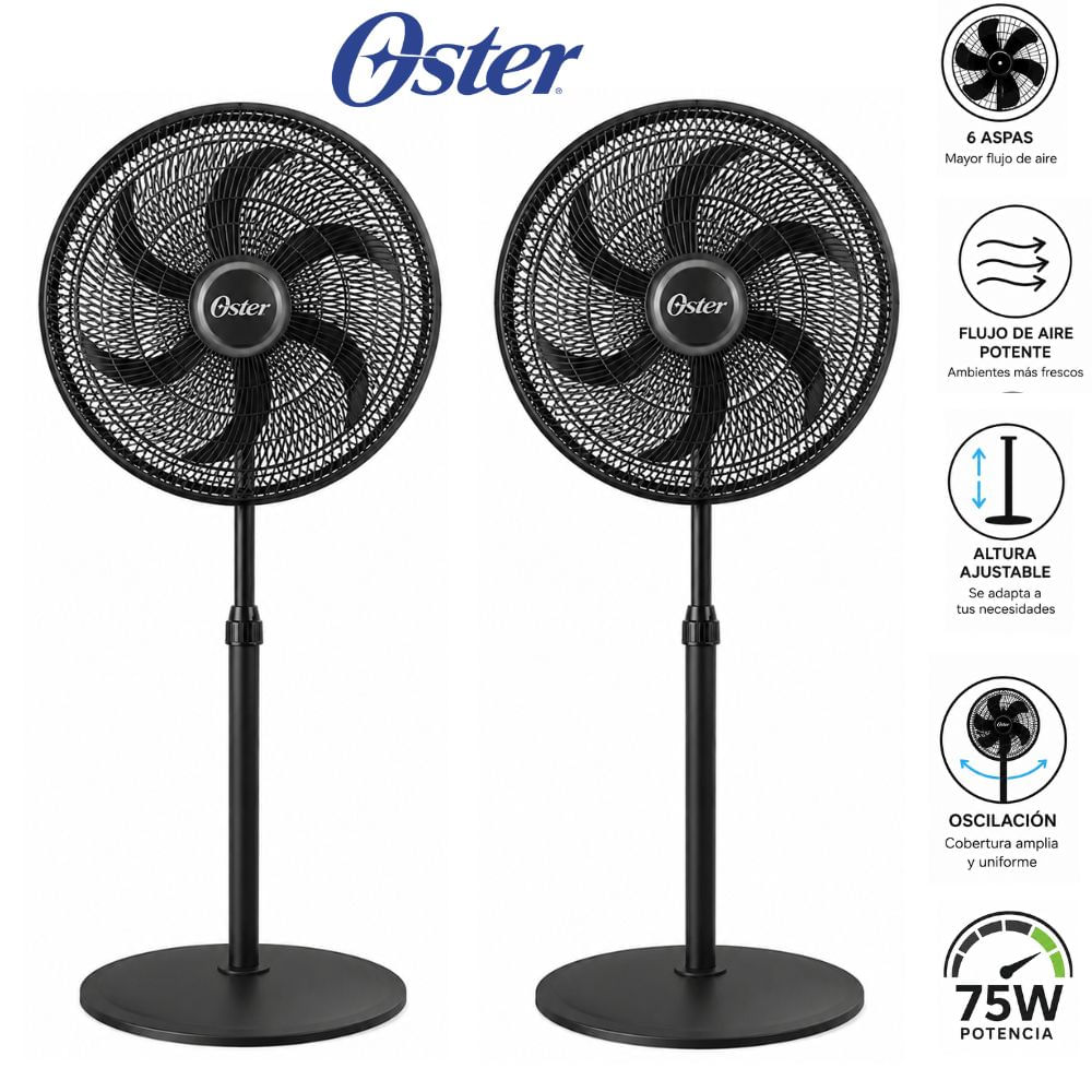 PACK 02 Ventiladores de Pedestal Oster T1631 18.   75 W Negro