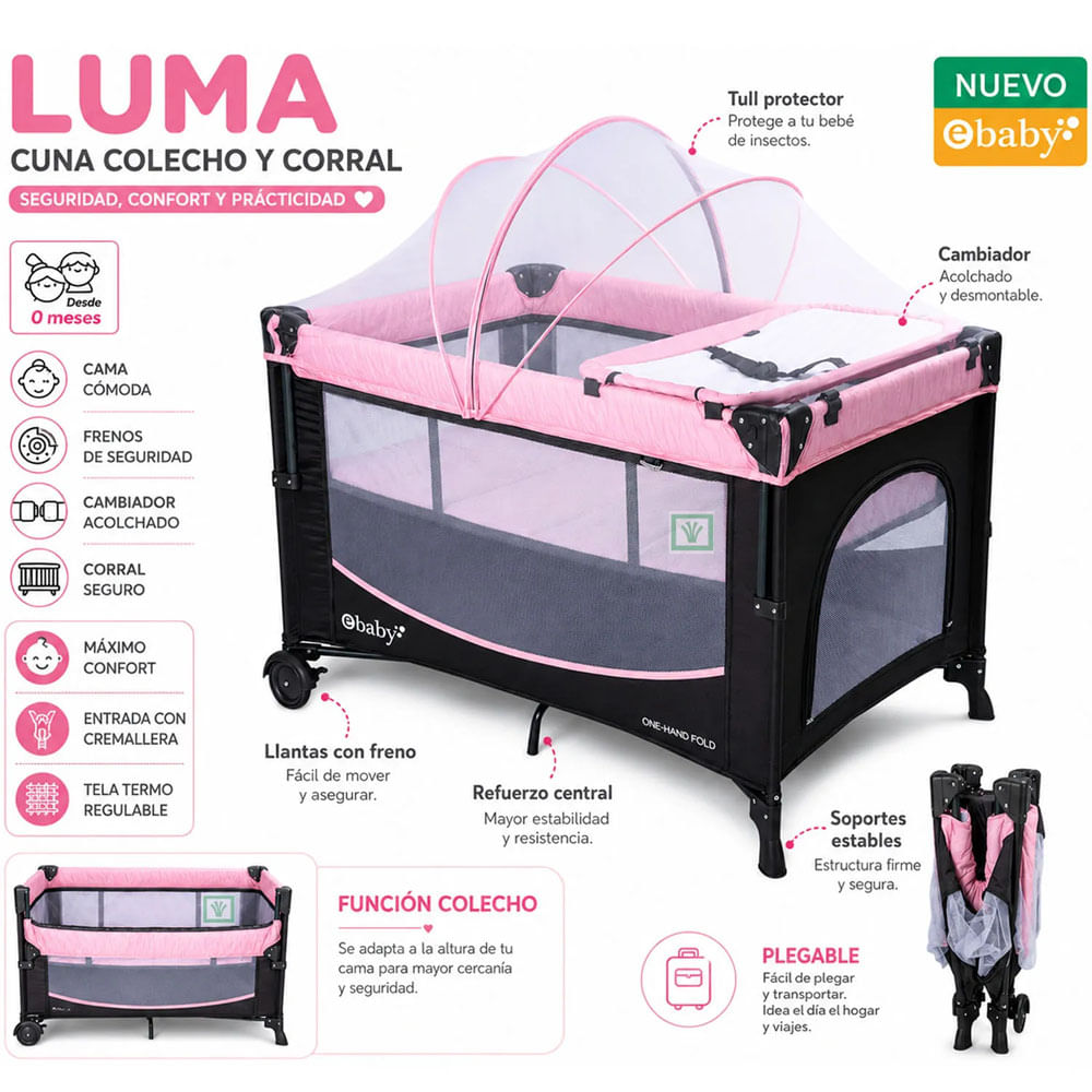 Cuna Colecho Luma Ebaby EB771 Rosado