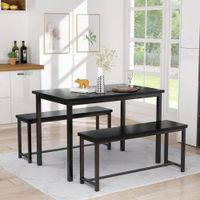 Juego de Comedor Aurora Negro con Mesa y Bancas Coricha Home