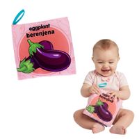 Juguete Libro Sensorial de Tela Berenjena y Hongos para Bebes