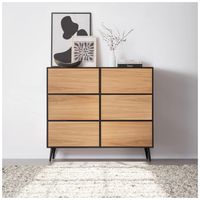 Cómoda Vintage Kamilo 6 Cajones Ventitas Home  Roble Buralo y Negro