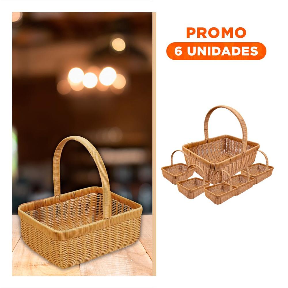 Pack6 Canasta tejida cuadrada con asa para guardar mantas y almohadas mostaza