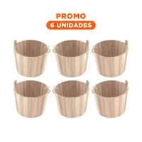 Pack6 Recipiente Natural de Madera con Agarradera de Cuerda para Decoracion