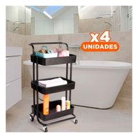 Pack4 Mobiliario Movil 3 Niveles con Ruedas y Mango Grande para Uso Versatil Y Papel Regalo