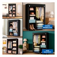 Closet de Tela con Estructura de Metal 105x45x168cm Negro Multiuso Plus