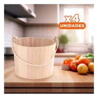 Pack4 Cubeta Natural de Madera con Agarradera de Cuerda para Decoracion en Casa