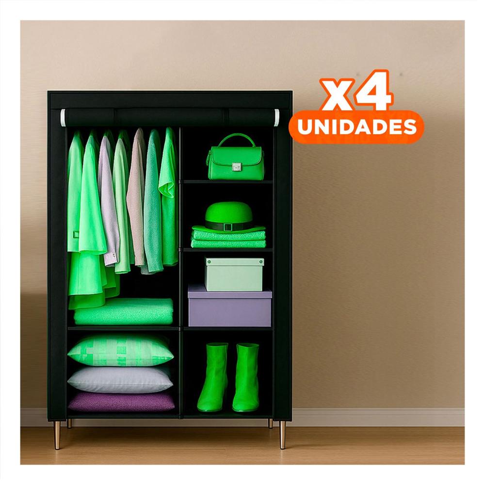 Pack4 Mueble de Tela con Estructura de Metal 105x45x168cm Negro Multiuso Plus