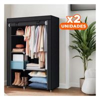 Pack2 Ropario de Tela con Estructura de Metal 105x45x168cm Negro Dormitorio Y Regalo Sticker
