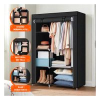 Closet de Tela con Estructura de Metal 105x45x168cm Negro Dormitorio Plus Y notas