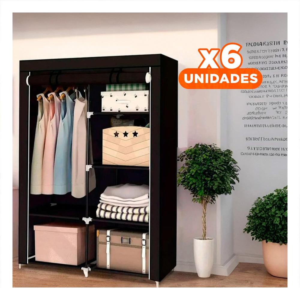 Pack6 Modulo de Tela con Estructura de Metal 105x45x168cm Negro Multiuso Plus Y Regalo Sticker