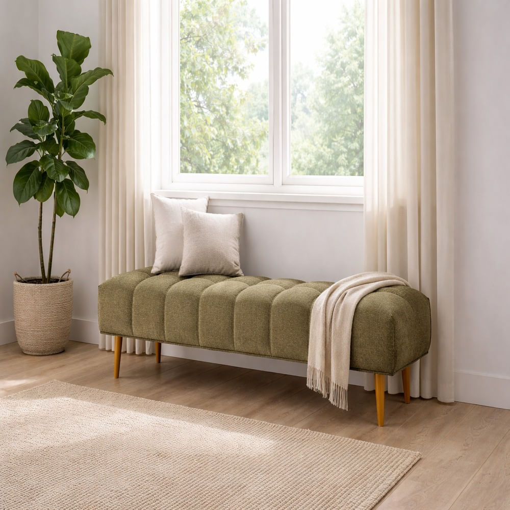 Banqueta Velour Dos Cuerpos Verde Olivo Antifluido y Obsequio