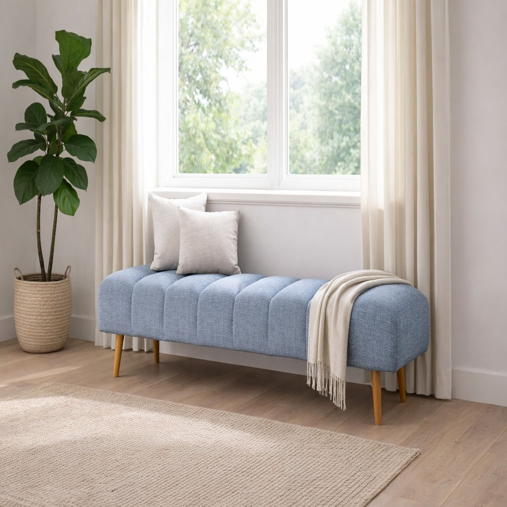 Banqueta Velour Dos Cuerpos Azul Denim Antifluido y Obsequio