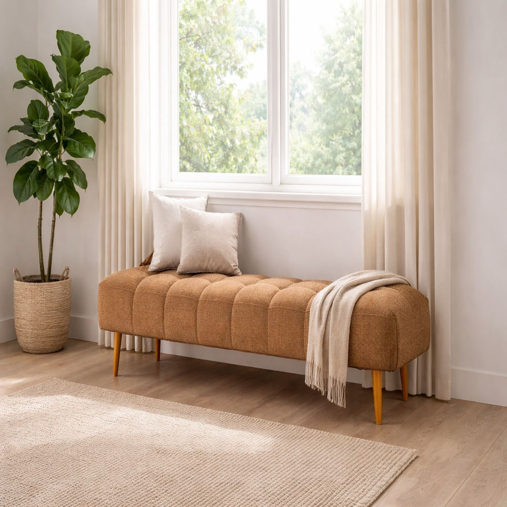 Banqueta Velour Dos Cuerpos Camel Antifluido y Obsequio