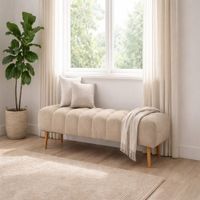 Banqueta Velour Dos Cuerpos Beige Antifluido y Obsequio