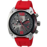 Reloj Diesel Overflow DZ4481 Fecha Cronómetro Acero Gunmetal Correa de Silicona Rojo