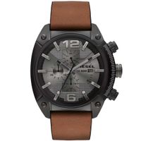 Reloj Diesel Overflow DZ4317 Fecha Cronometro Correa de Cuero Marron Acero Negro