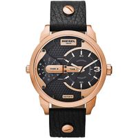 Reloj Diesel Mini Daddy DZ7317 Doble Hora Cuero Negro Acero Oro Rosado