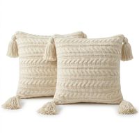 Set 02 Cojines Trenzados XL Hueso con Borlas 45X45 CM