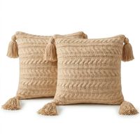 Set 02 Cojines Trenzados XL Beige Oscuro con Borlas 45x45 cm