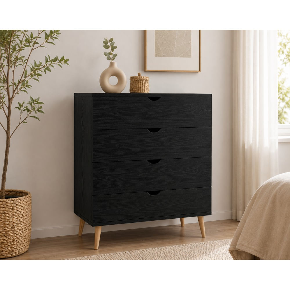 Cómoda Vintage Luna 4 Cajones Ventitas Home Roble Negro