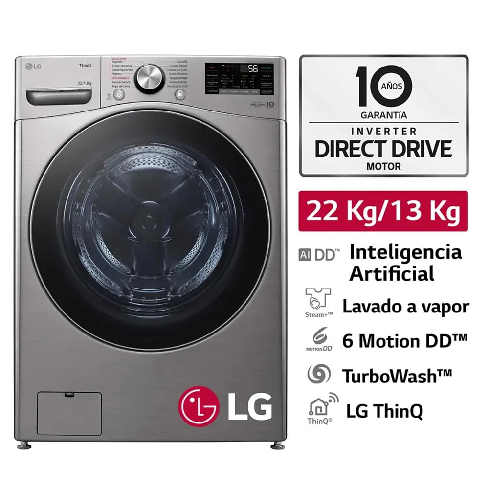Lavaseca 22Kg lavado y 13kg secado AI DD Carga Frontal Plateada LG WD22VV2S6R