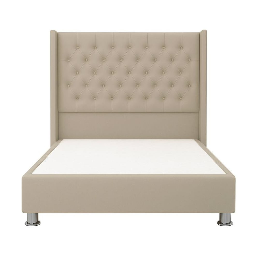 Cama Tapizada Confort Capitoné Cromo Beige 1.5 Plz